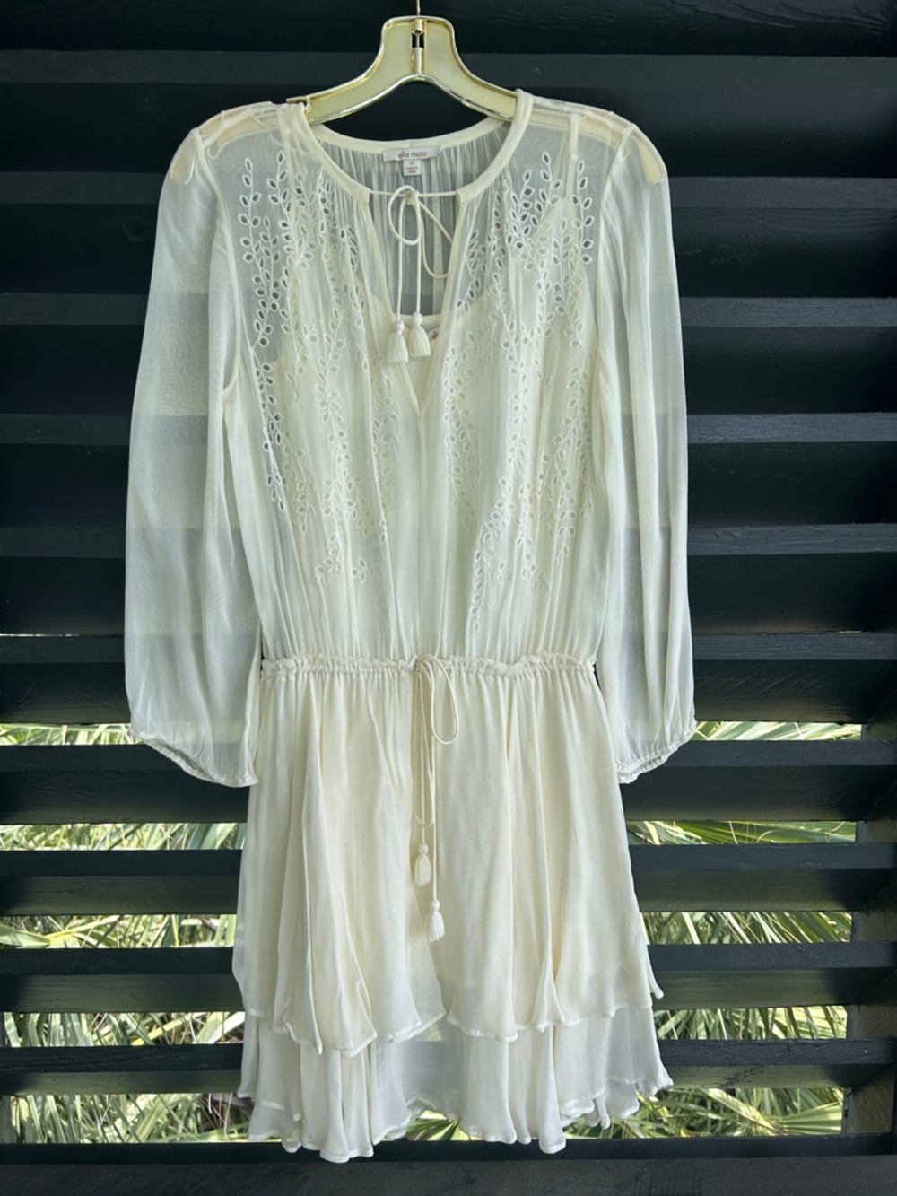 Ella Moss Cream Boho Tie-Neck Dress